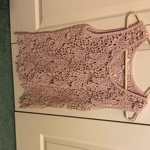 LOFT Floral Crochet Shell Top - Mauve Pink
